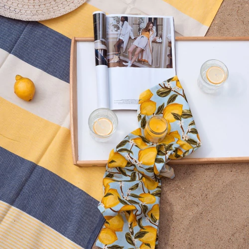 BrightMe Amalfi törölköző -  sárga tengerészkék