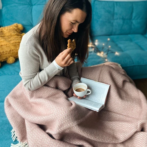 Chevron gyapjú takaró - Nude