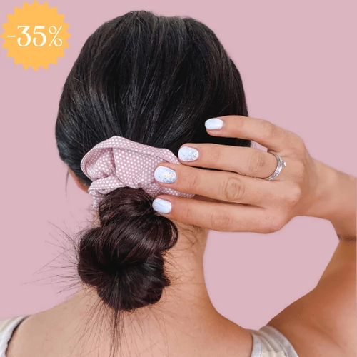 BrightMe Scrunchie hajgumi  - fáradt rózsaszín apró pöttyös