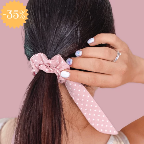 BrightMe Scrunchie hajgumi  - fáradt rózsaszín pöttyös 